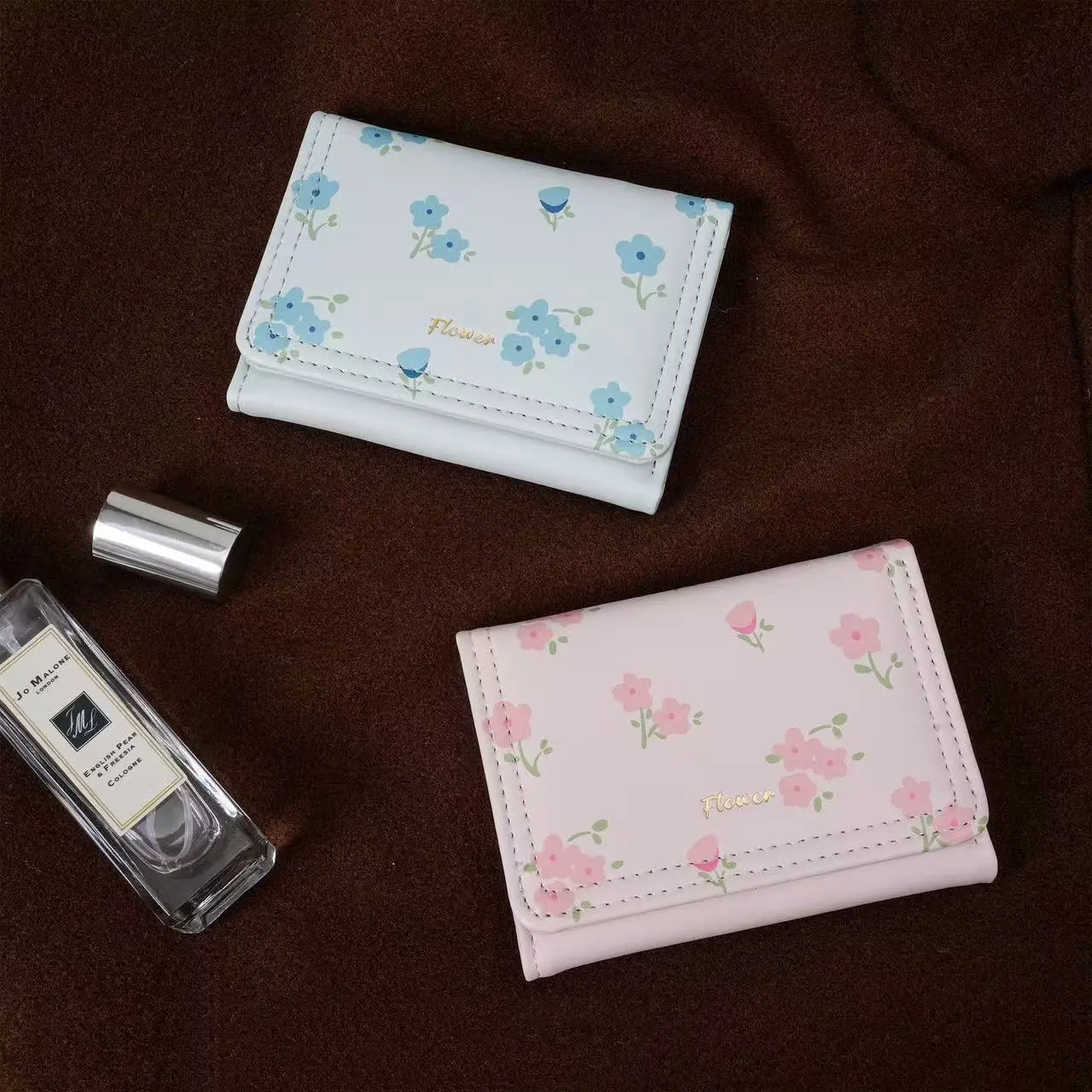 Women Fashion Flowers Short Wallet PU Leather Mini Coin Purse Tri-fold Portable Girls Card Holder INS Clutch Bag