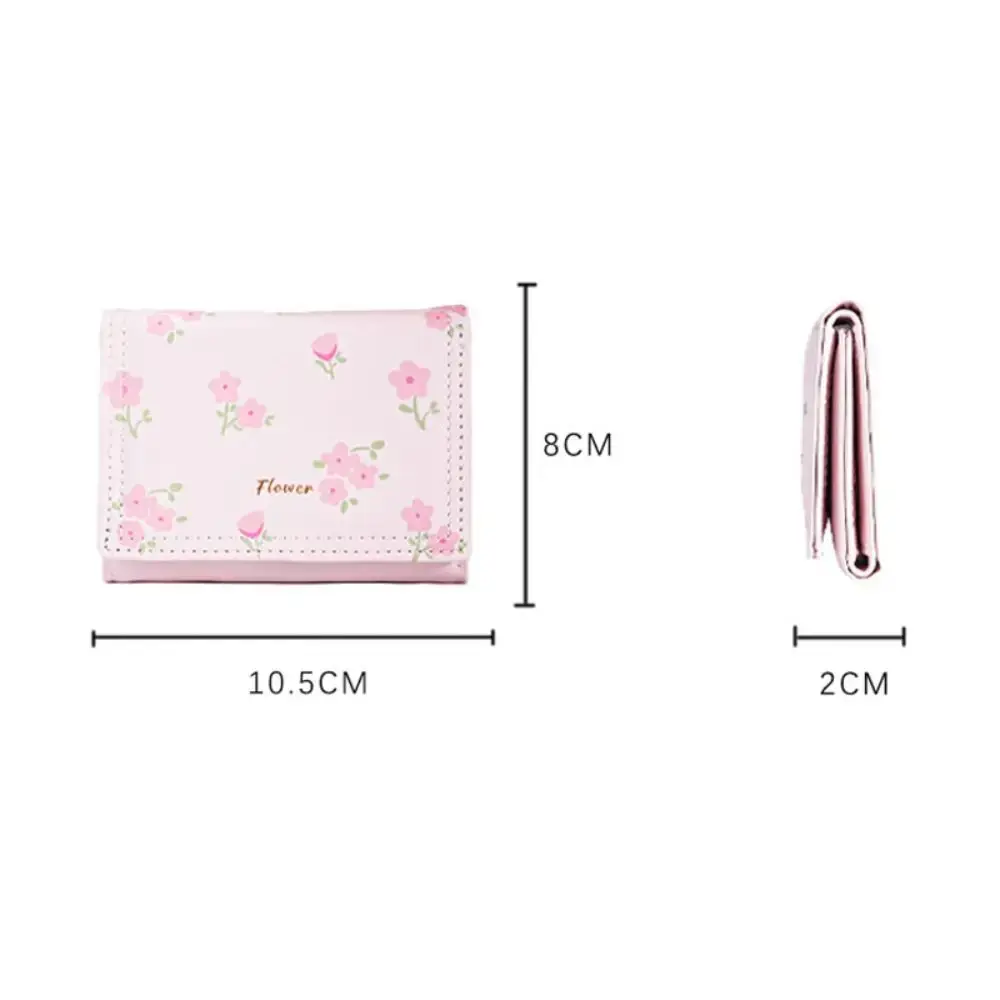 Women Fashion Flowers Short Wallet PU Leather Mini Coin Purse Tri-fold Portable Girls Card Holder INS Clutch Bag