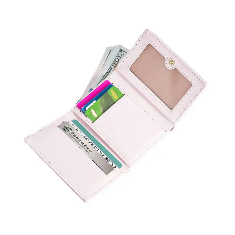 Women Fashion Flowers Short Wallet PU Leather Mini Coin Purse Tri-fold Portable Girls Card Holder INS Clutch Bag