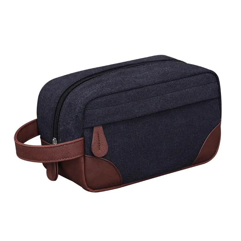 New Vintage Men's Cosmetic Bag Canvas PU Stitching Toiletry Bag Travel Essentials Portable Cosmetics Organizer Storage Bag