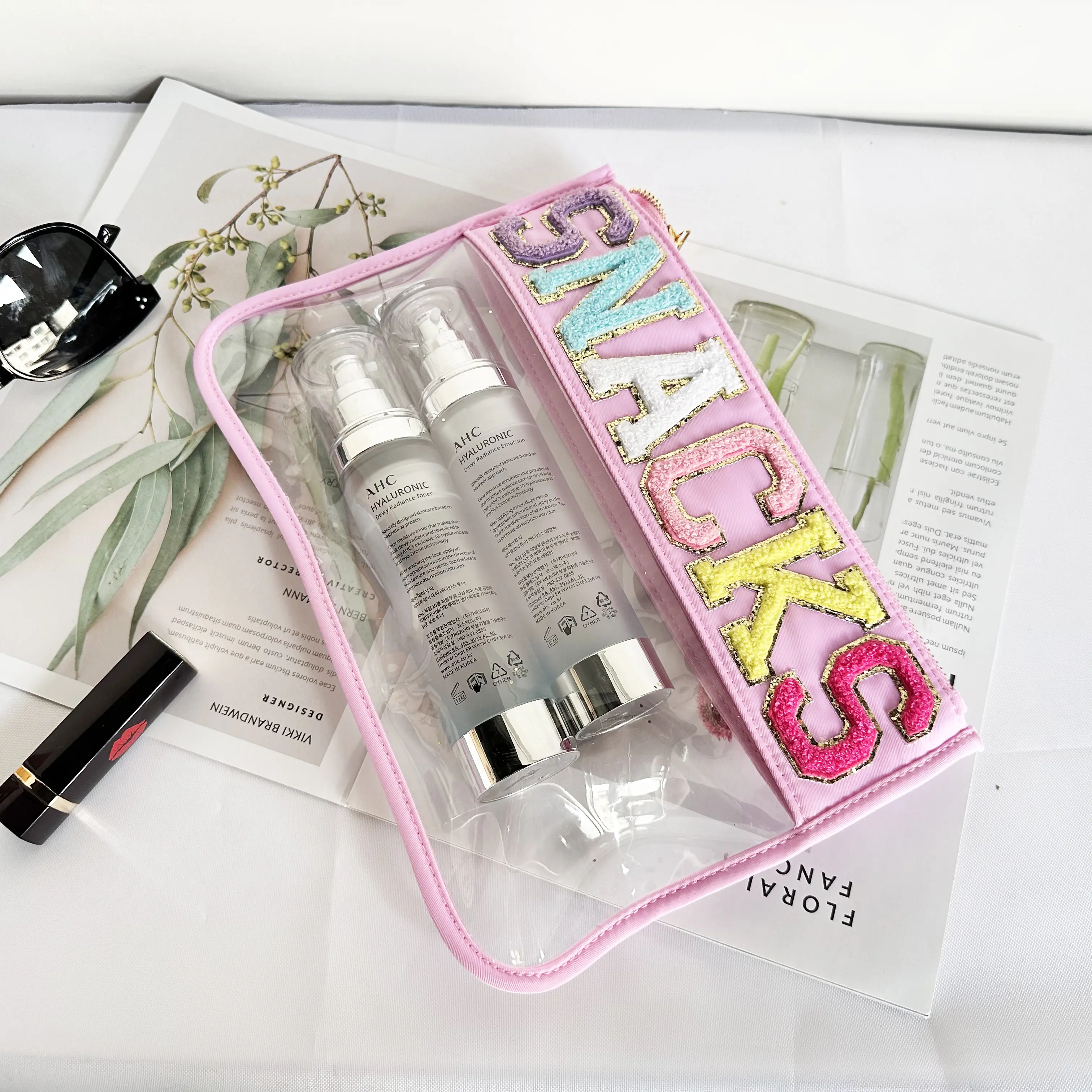 Transparent PVC embroidery cloth stickers travel travel waterproof cosmetic bag creative letters patch handheld makeup organizer