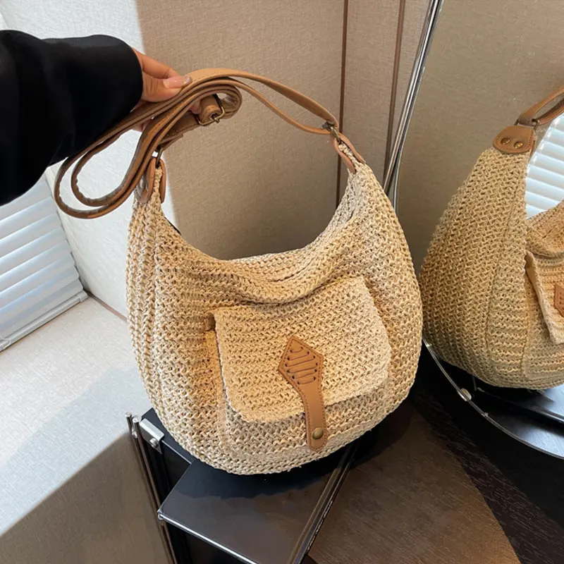 Luxury Crossbody Bags for Women Straw Beach Bag Woven Boho Rattan Straw Shoulder Bag Purses and Handbags Summer Raffia Bag