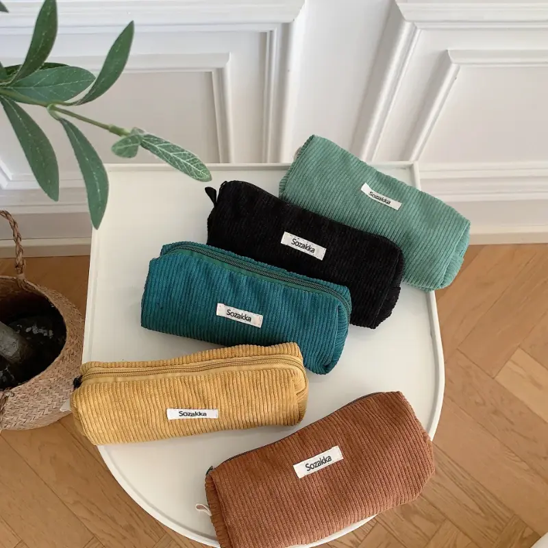 Korean Corduroy Cosmetic Bag Small Makeup Pouch Lady Portable Travel Toiletry Bag Necesserie Organizer Student Cute Pencil Case
