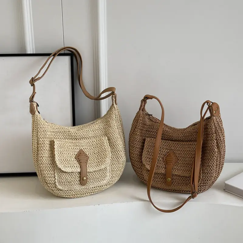 Luxury Crossbody Bags for Women Straw Beach Bag Woven Boho Rattan Straw Shoulder Bag Purses and Handbags Summer Raffia Bag