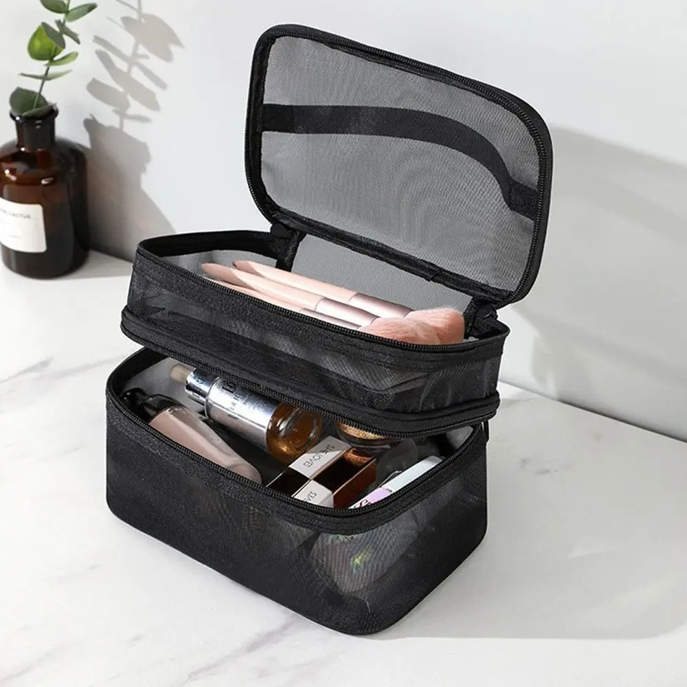 Women's Transparent Mesh Travel Cosmetic Bag Makeup and Toiletries Kit Storage Bag Make Up Organizer Bag