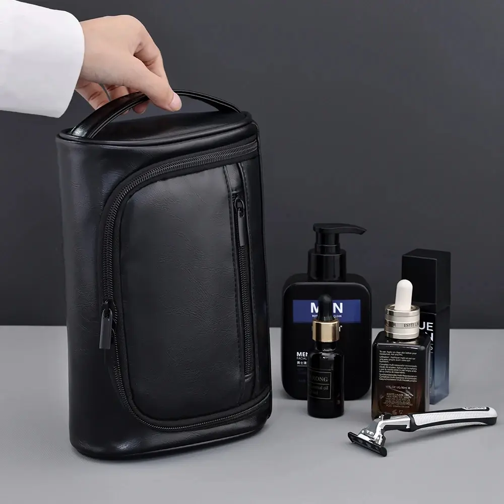 High Quality Travel Toiletry Bag For Women Men Retro PU Leather Cosmetic Bags Female Waterproof Travel Makeup Bag
