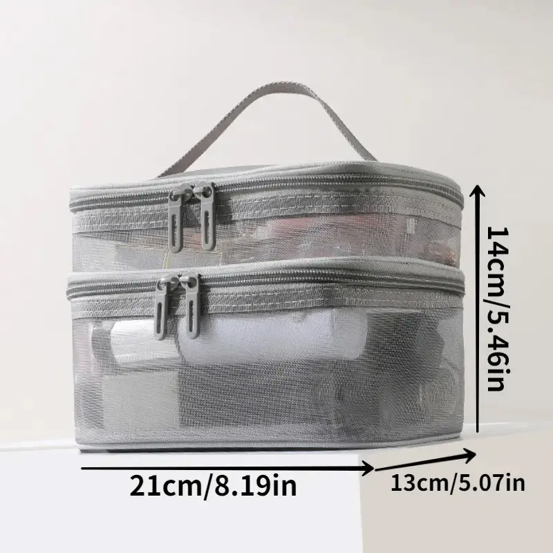 Large capacity mesh cloth makeup bag travel essentials ​cosmetics Organizer Women toiletry bag Double layer design cosmetic bag