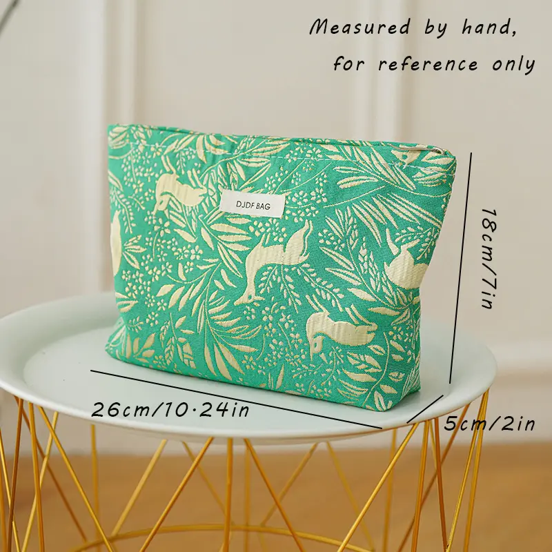 Large-capacity women's toiletry bag, portable high-quality makeup bag, gold silk fawn double-layer canvas storage bag
