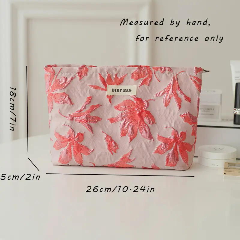 New red maple leaf women's makeup bag, portable large-capacity storage bag, travel toiletry bag, double-layer canvas inner bag