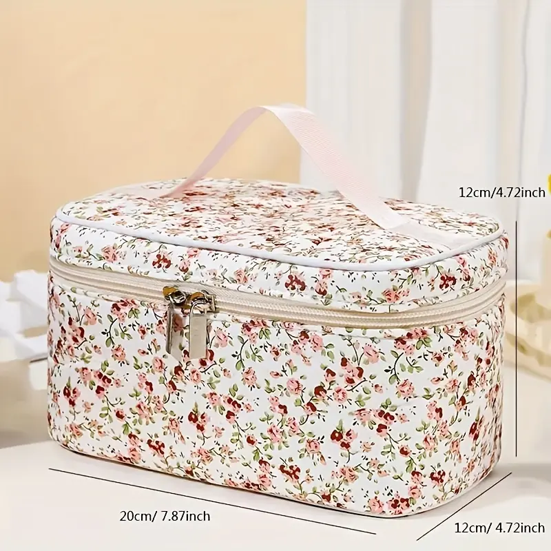 Large-Capacity Makeup Bag Floral Print Cosmetic Bag For Girl Portable Women's Cosmetic Bag Travel Bag Bathroom Wash Bag, For Ea