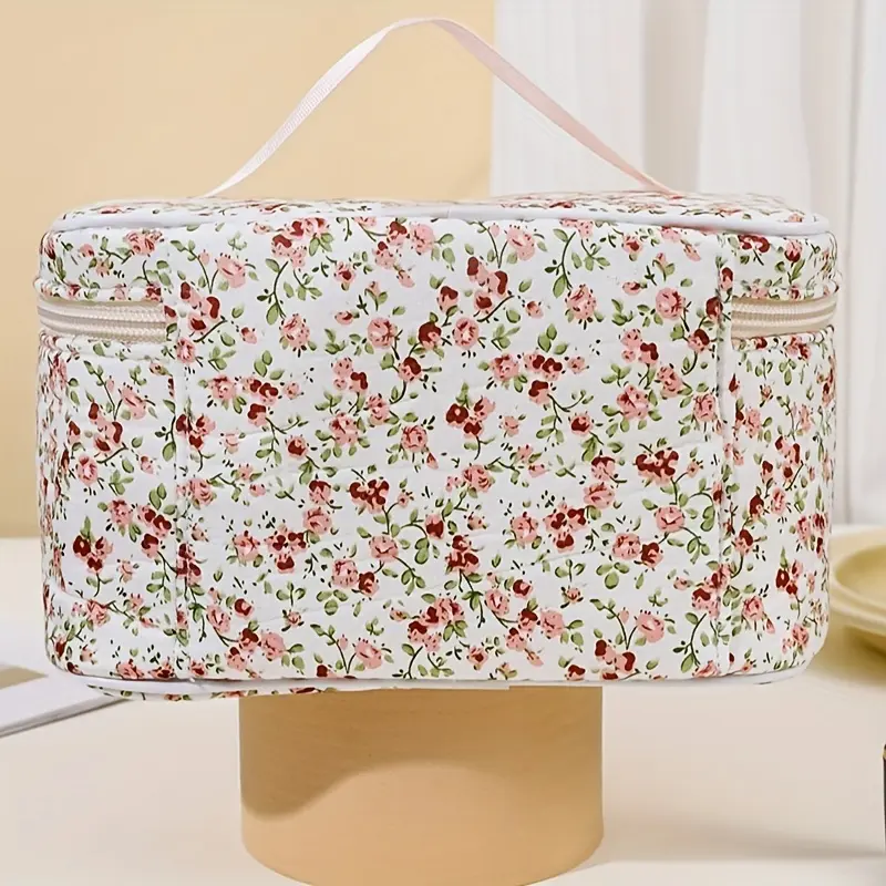 Large-Capacity Makeup Bag Floral Print Cosmetic Bag For Girl Portable Women's Cosmetic Bag Travel Bag Bathroom Wash Bag, For Ea