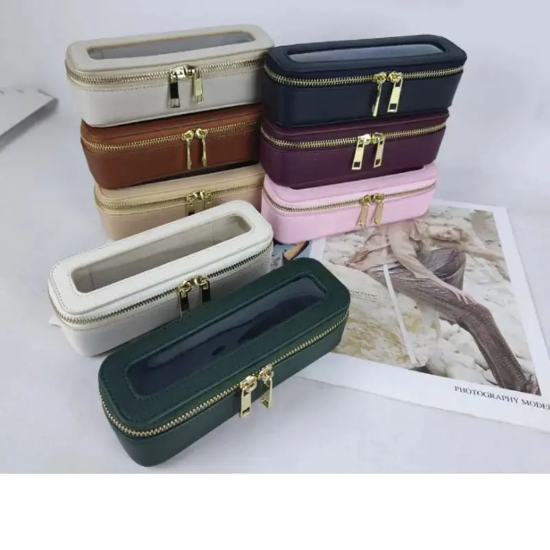 Free customed initial travel cosmetic bag set colorful saffiano leather travel clear handle cosmetic bag tpu makeup bag