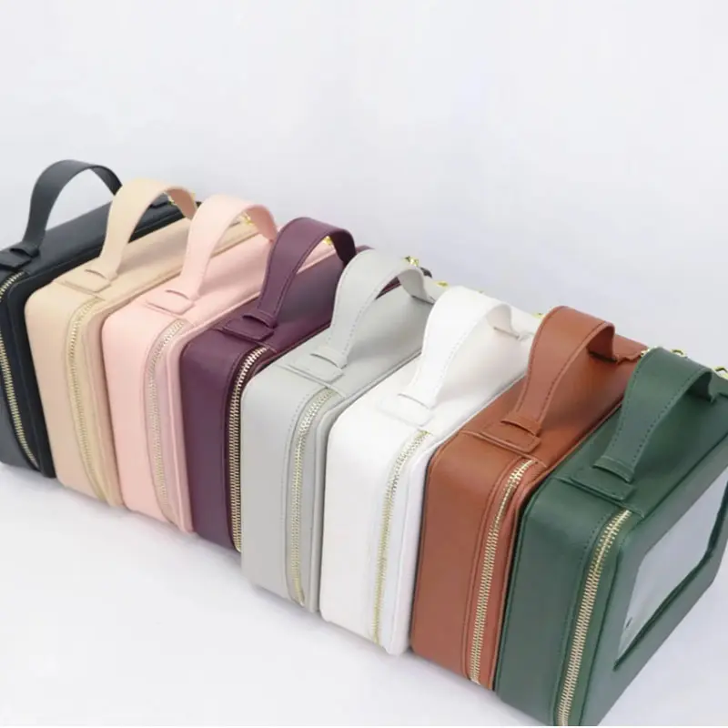 Free customed initial travel cosmetic bag set colorful saffiano leather travel clear handle cosmetic bag tpu makeup bag