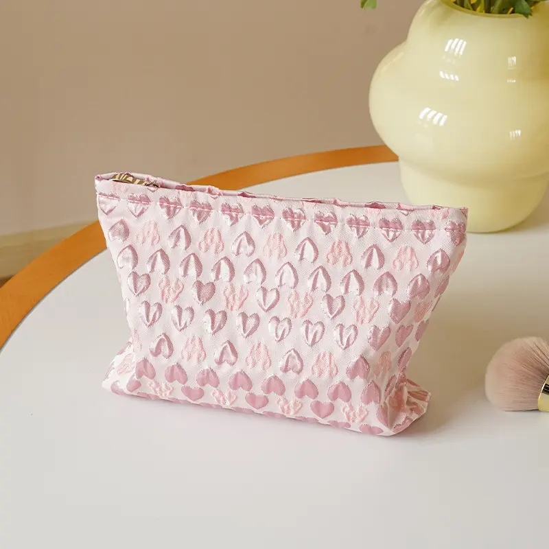 Pink Love Women's Cosmetic Bag Large Capacity Cosmetics Skin Care Products Storage Bag Travel Toiletry Bag Handy Hand-held Bag