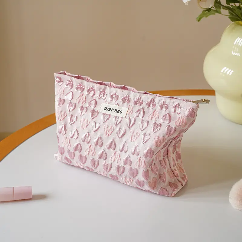 Pink Love Women's Cosmetic Bag Large Capacity Cosmetics Skin Care Products Storage Bag Travel Toiletry Bag Handy Hand-held Bag