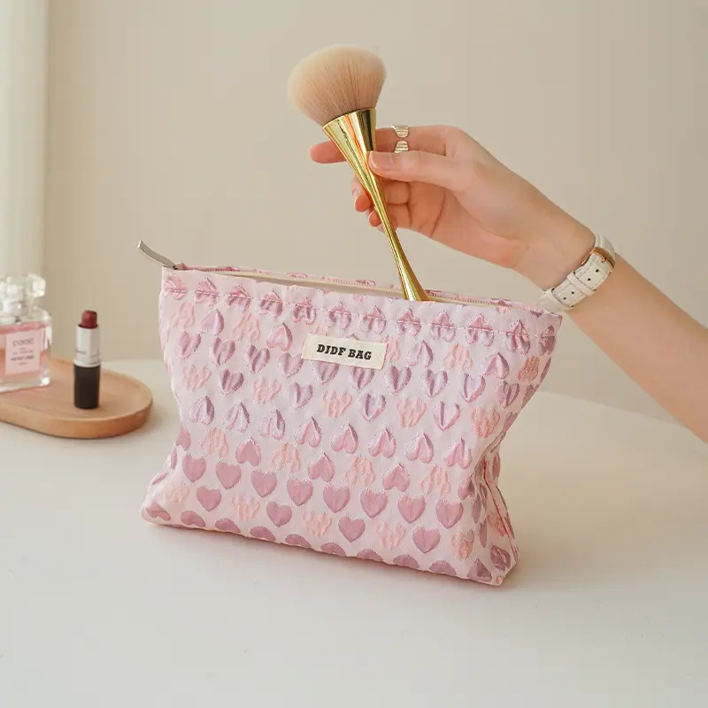 Pink Love Women's Cosmetic Bag Large Capacity Cosmetics Skin Care Products Storage Bag Travel Toiletry Bag Handy Hand-held Bag