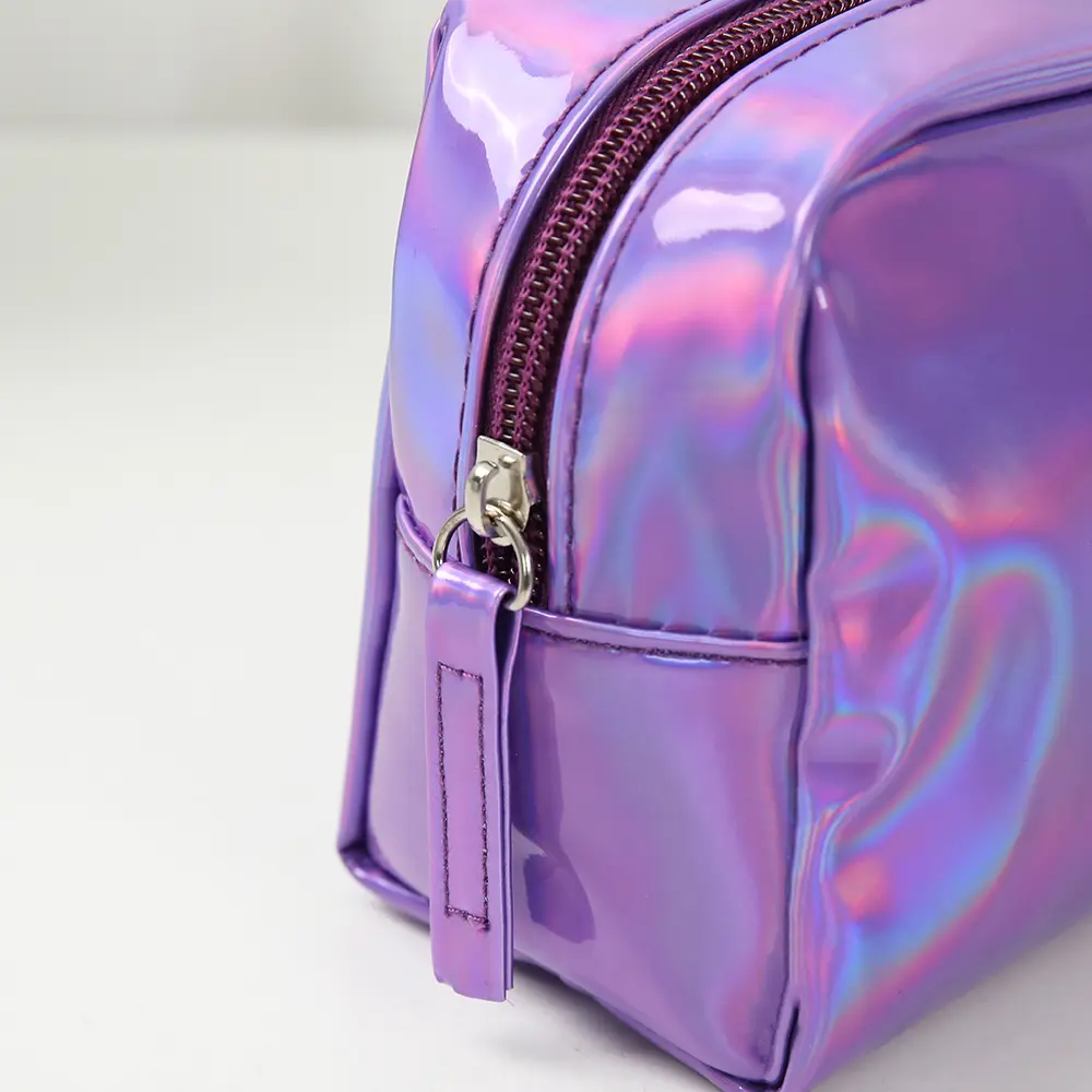 Letter Holographic PU Cosmetic Bag Portable Square Laser Makeup Case Organizer Wash Storage Pouch