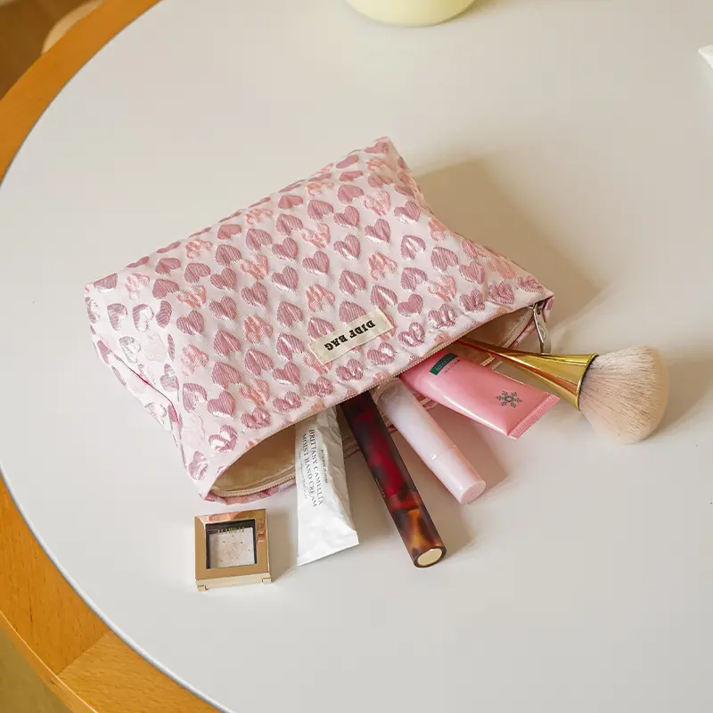 Pink Love Women's Cosmetic Bag Large Capacity Cosmetics Skin Care Products Storage Bag Travel Toiletry Bag Handy Hand-held Bag