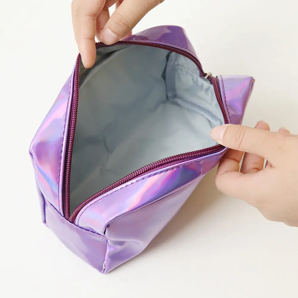 Letter Holographic PU Cosmetic Bag Portable Square Laser Makeup Case Organizer Wash Storage Pouch