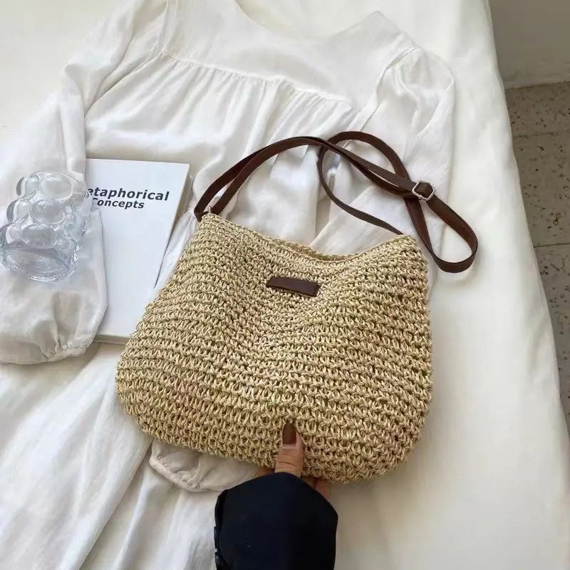 Summer Fashion Straw Bag Beach Holiday Crossbody Bag Shopping Large Capacity Woven Shoulder Handbag Messenger Ladies Women