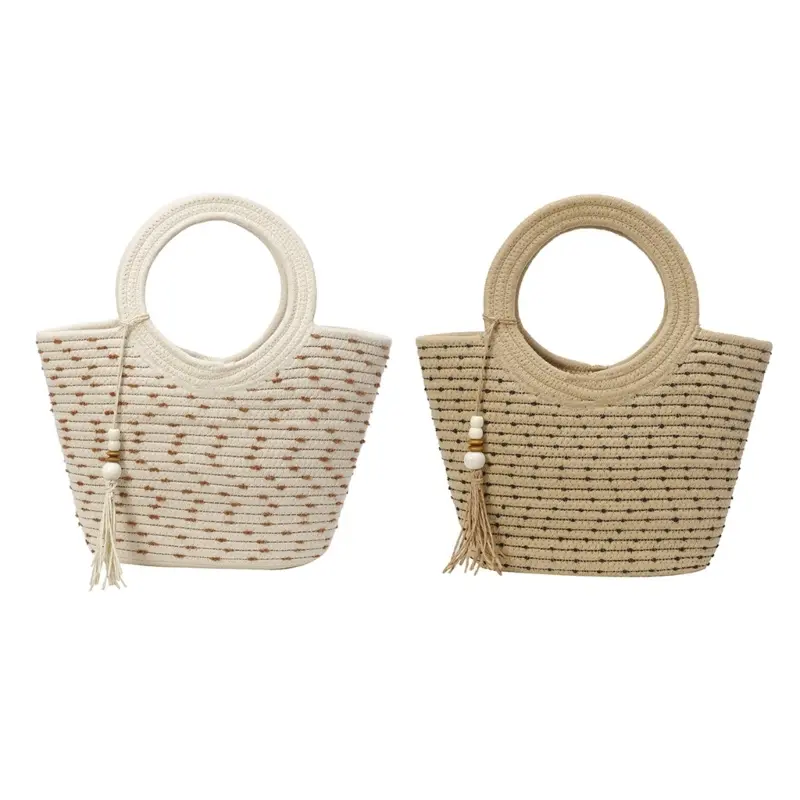 Large Woven Straw Beach Bag for Women Summer Vacation Lightweight Practical Carryall Handbag Top Handle Purse