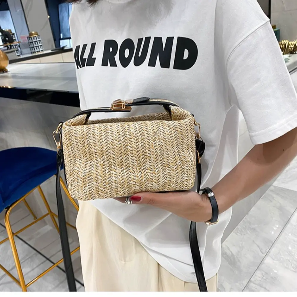 Simple Crossbody Bag Large Capacity Straw Handbag Woven Lightweight Shoulder Bag For Outdoor Beach Shopping