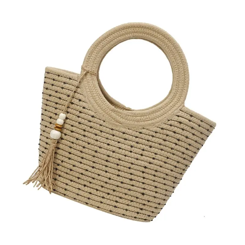 Large Woven Straw Beach Bag for Women Summer Vacation Lightweight Practical Carryall Handbag Top Handle Purse