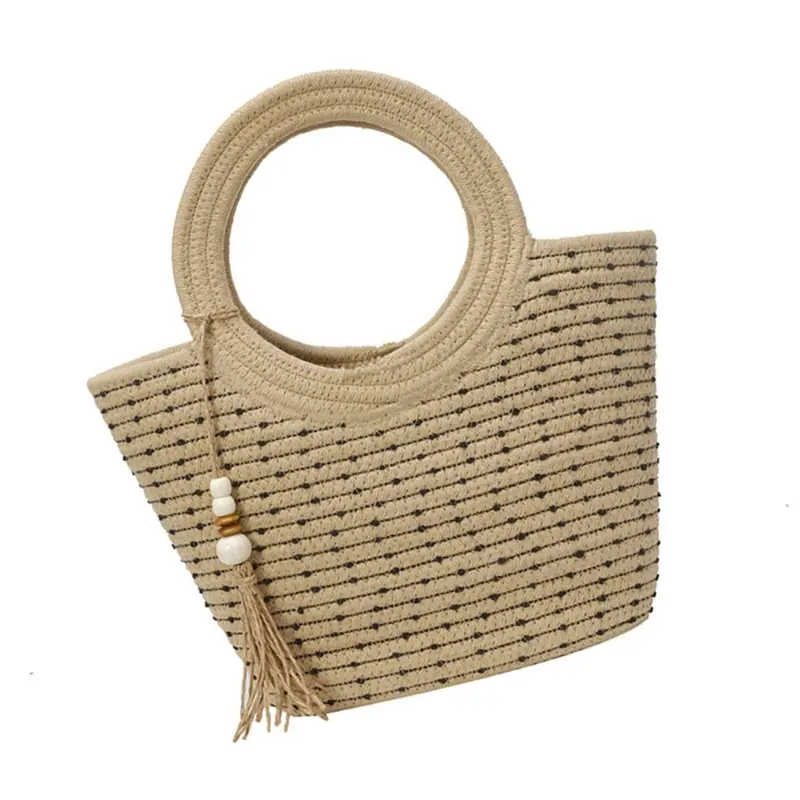 Large Woven Straw Beach Bag for Women Summer Vacation Lightweight Practical Carryall Handbag Top Handle Purse