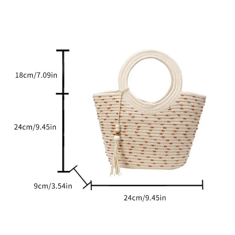 Large Woven Straw Beach Bag for Women Summer Vacation Lightweight Practical Carryall Handbag Top Handle Purse