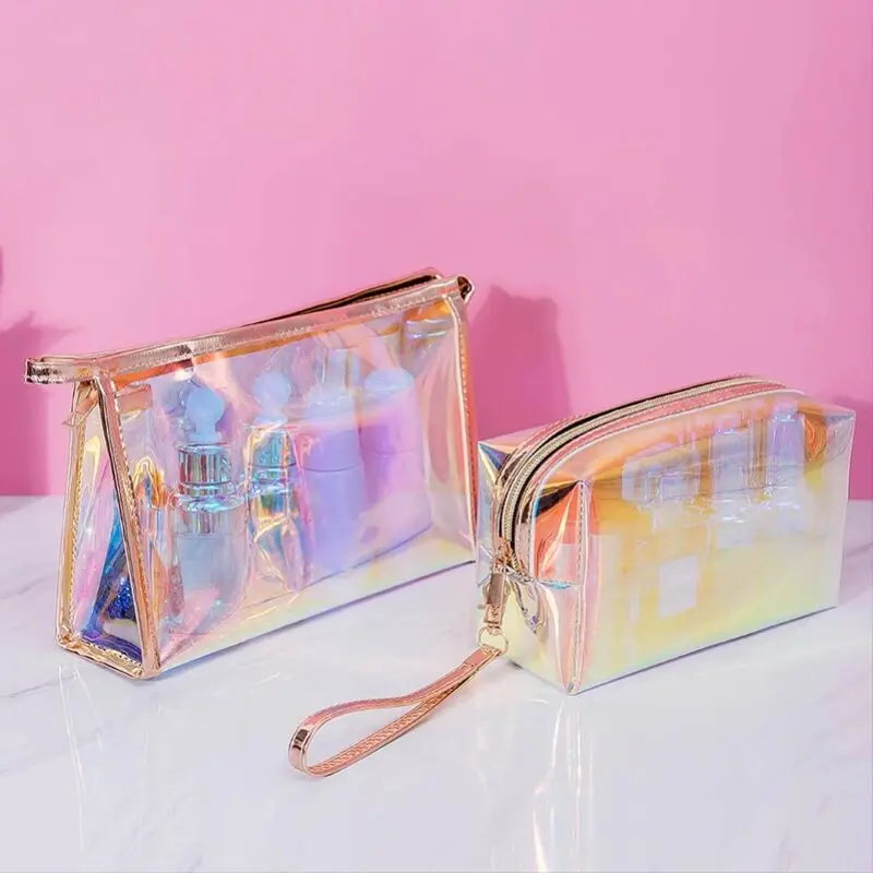 Makeup Bags Transparent Pretty Fashion Laser Travel Cosmetic Bag Toiletry Brush Bags Organizer Necessary Case Wash Make Up Box