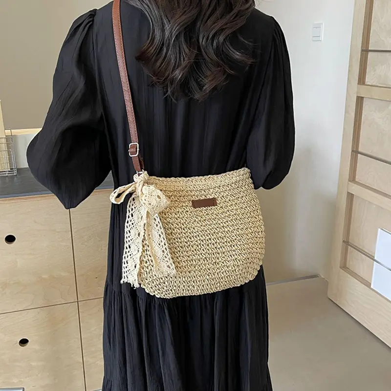 Ladies Fashion Summer Straw Crossbody Bag Women Beach Holiday Shopping Woven Shoulder Purses