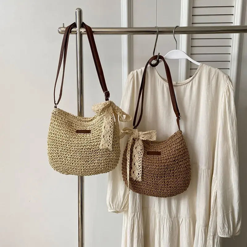 Ladies Fashion Summer Straw Crossbody Bag Women Beach Holiday Shopping Woven Shoulder Purses