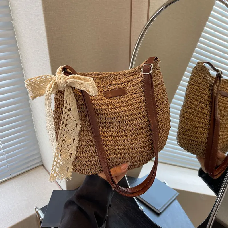 Ladies Fashion Summer Straw Crossbody Bag Women Beach Holiday Shopping Woven Shoulder Purses