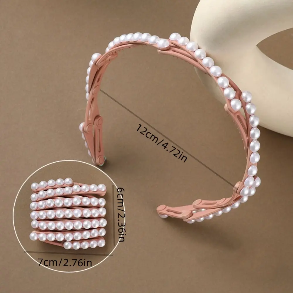 All-matched Forsted Foldable Pearl Headband Plastic Small Retractable Hair Hoop Coffee Pink Portable Hair Band Girls