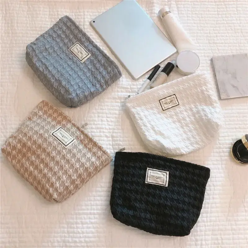 Flower Women's Cosmetic Pouch Large Toilet Kit Travel Storage Bags Ladies Clutch Handbags Canvas Female  Pink Makeup Bag Pouch