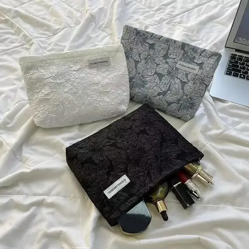Flower Women's Cosmetic Pouch Large Toilet Kit Travel Storage Bags Ladies Clutch Handbags Canvas Female  Pink Makeup Bag Pouch