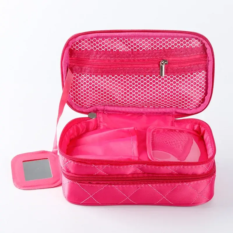New Makeup Bag Small Grid 2-Layer Cosmetic Storage Bags Women's Fashion Portable cosmetic bag Travel Essential Wash Bag