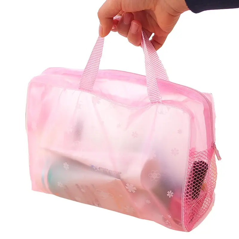 Portable Transparent PVC Makeup Bags Women's Floral Waterproof Cosmetic Bag Travel Washing Toiletry Shower Storage Bag Pouches