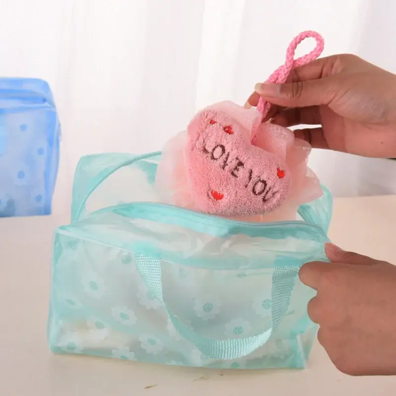 Portable Transparent PVC Makeup Bags Women's Floral Waterproof Cosmetic Bag Travel Washing Toiletry Shower Storage Bag Pouches