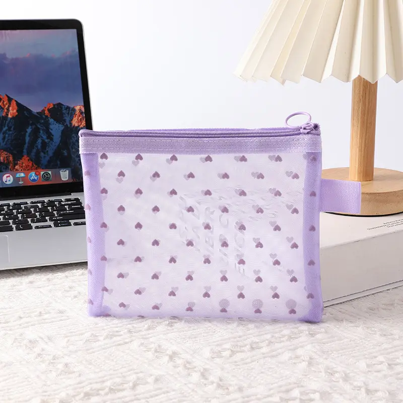 Mini Transparent Heart Cosmetic Bag Women Portable Lipsticks Makeup Storage Pouch Handbag Clear Ctue Small Nylon Make Up Bag