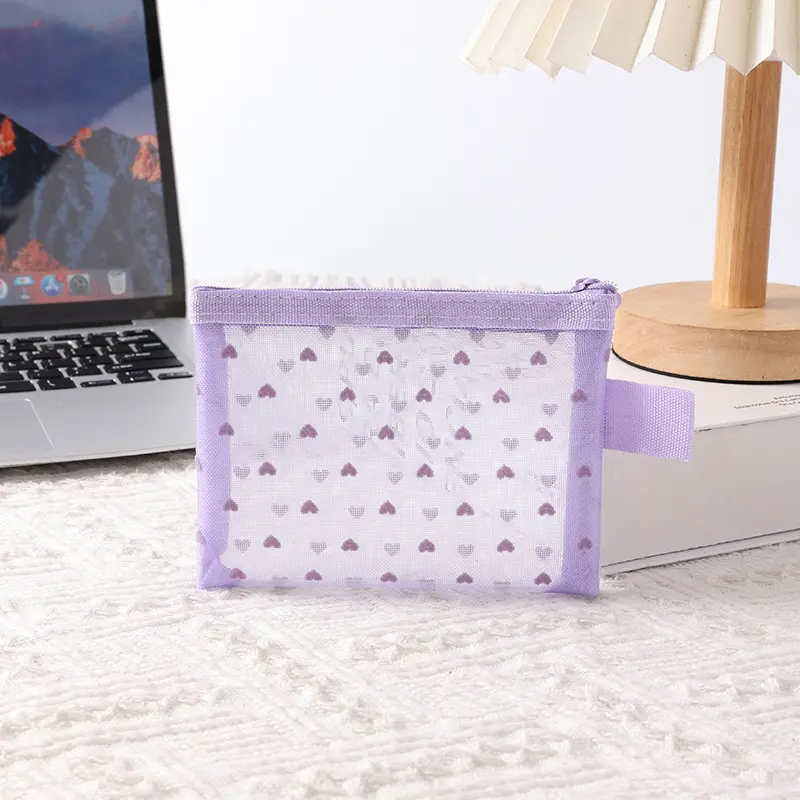 Mini Transparent Heart Cosmetic Bag Women Portable Lipsticks Makeup Storage Pouch Handbag Clear Ctue Small Nylon Make Up Bag