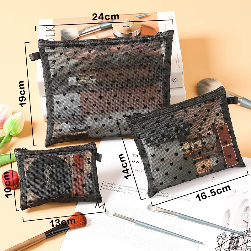 Mini Transparent Heart Cosmetic Bag Women Portable Lipsticks Makeup Storage Pouch Handbag Clear Ctue Small Nylon Make Up Bag