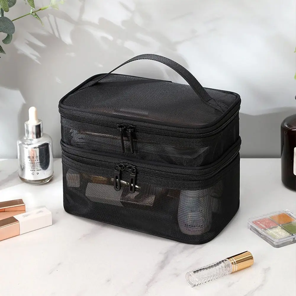 Women's Transparent Mesh Travel Cosmetic Bag Makeup and Toiletries Kit Storage Bag Make Up Organizer Bag