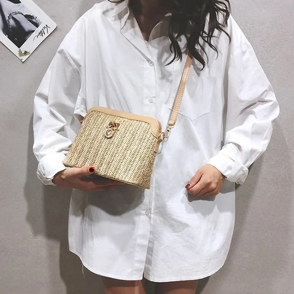 Women Summer Straw Messenger Bags Woven Shoulder Bag Designer Crossbody Pouch Handmade Rattan Beach Travel Bag