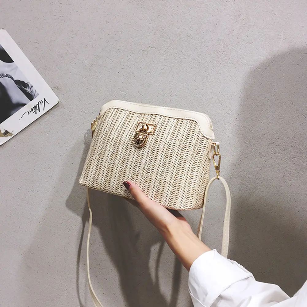 Women Summer Straw Messenger Bags Woven Shoulder Bag Designer Crossbody Pouch Handmade Rattan Beach Travel Bag
