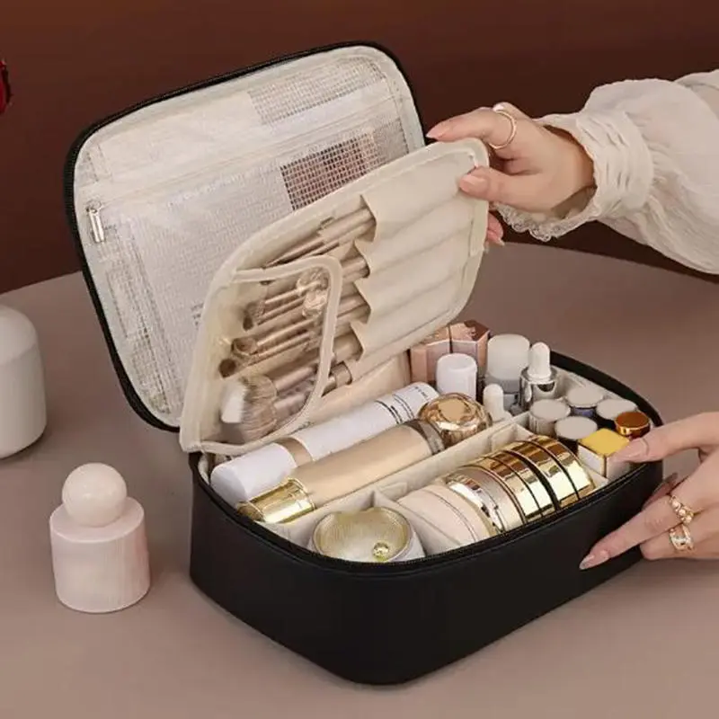 Artificial Leather Large Capacity Makeup Bag Detachable Partition Makeup Storage Bag Travel Makeup Box Birthday Gift