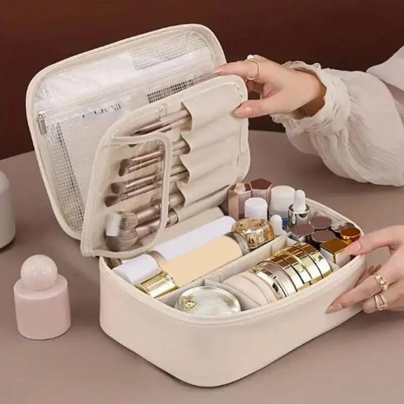 Artificial Leather Large Capacity Makeup Bag Detachable Partition Makeup Storage Bag Travel Makeup Box Birthday Gift