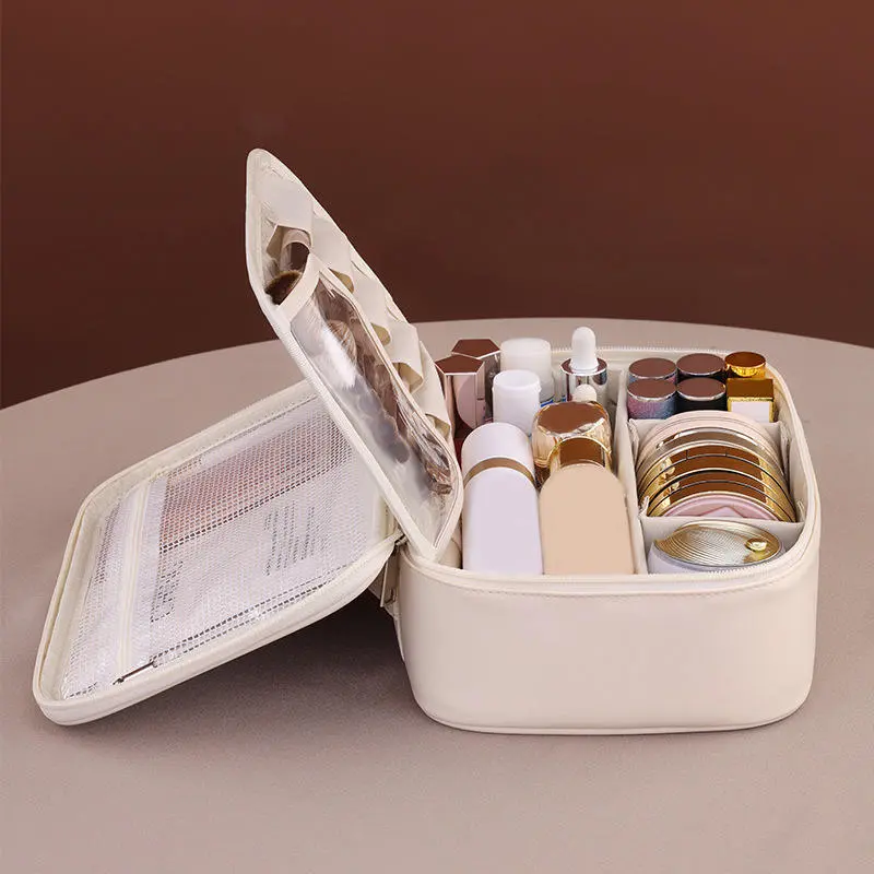 Artificial Leather Large Capacity Makeup Bag Detachable Partition Makeup Storage Bag Travel Makeup Box Birthday Gift