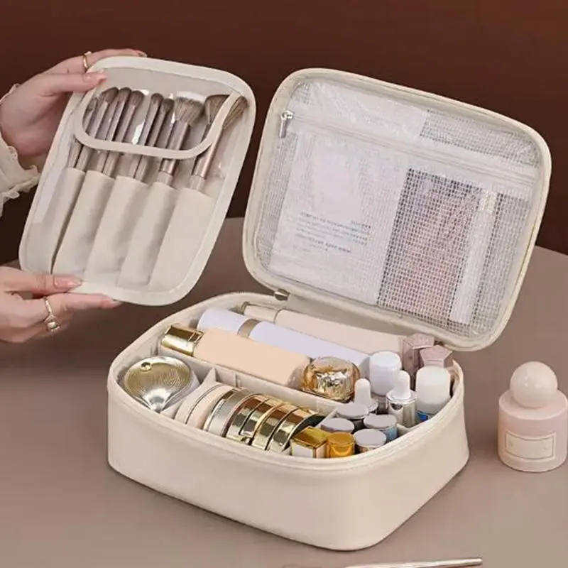 Artificial Leather Large Capacity Makeup Bag Detachable Partition Makeup Storage Bag Travel Makeup Box Birthday Gift