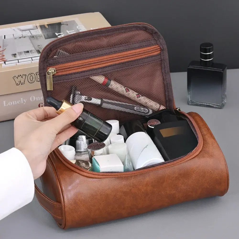 Women Men Retro PU Leather Cosmetic Bags High Quality Travel Toiletry Bag Female Waterproof Travel Makeup Bag Toiletry Bag